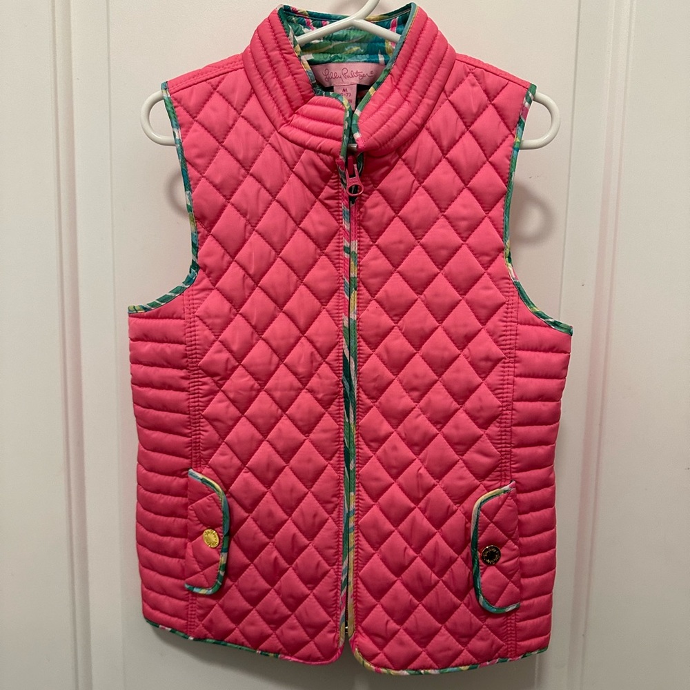 Lily Pulitzer Girls Pink Quilted puffer Vest size M 6-7 floral print
